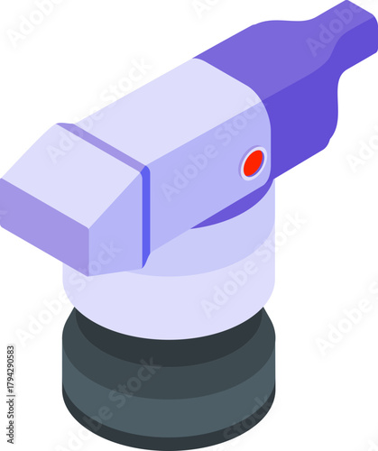 Isometric medical aerosol inhaler icon for respiratory therapy. Purple asthma treatment device vector illustration
