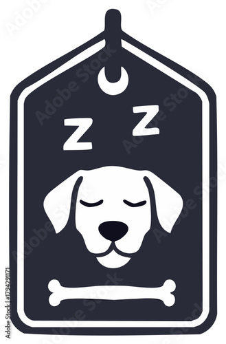 Sleeping Dog Tag Illustration with Bone, Isolated Pet Shop Vector Icon