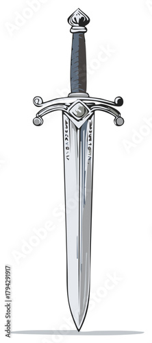 Ancient Knight's Sword with Engraved Blade and Ornate Hilt