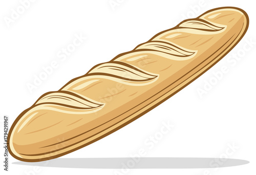 Crusty Baguette Bread Loaf Food Vector Illustration Isolated on White Background