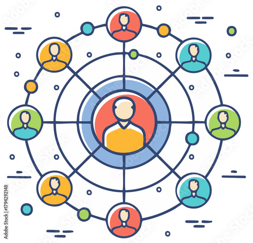 People network scheme representing human relationships in circles and nodes