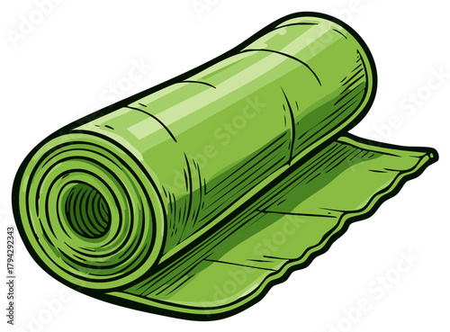 Rolled Green Yoga Mat With Wavy Edge Illustration