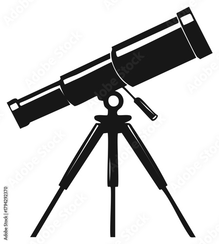 Illustration of a telescope on a tripod, black and white