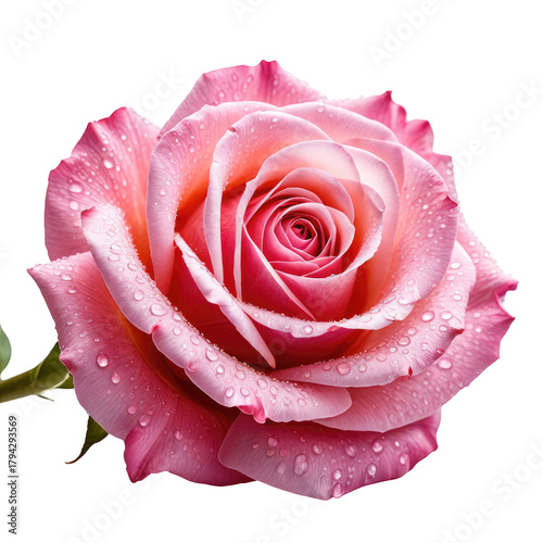 Pink rose, delicate petals with dewdrops against black background
