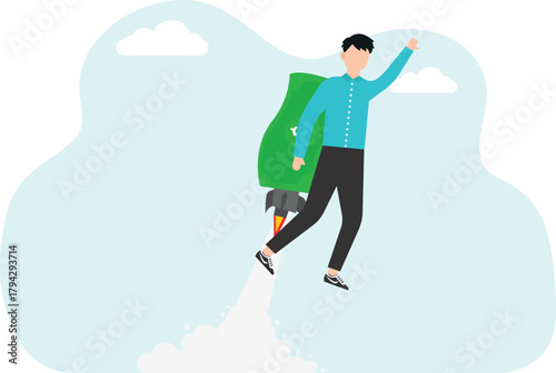 Businessmen fly with money rockets. Start a business with capital. vector
