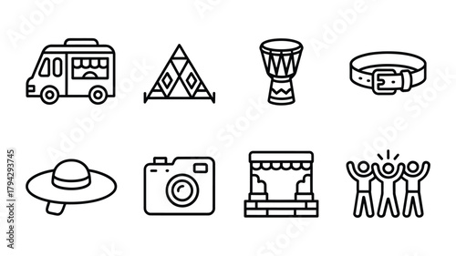 Collection of outdoor festival and camping icons