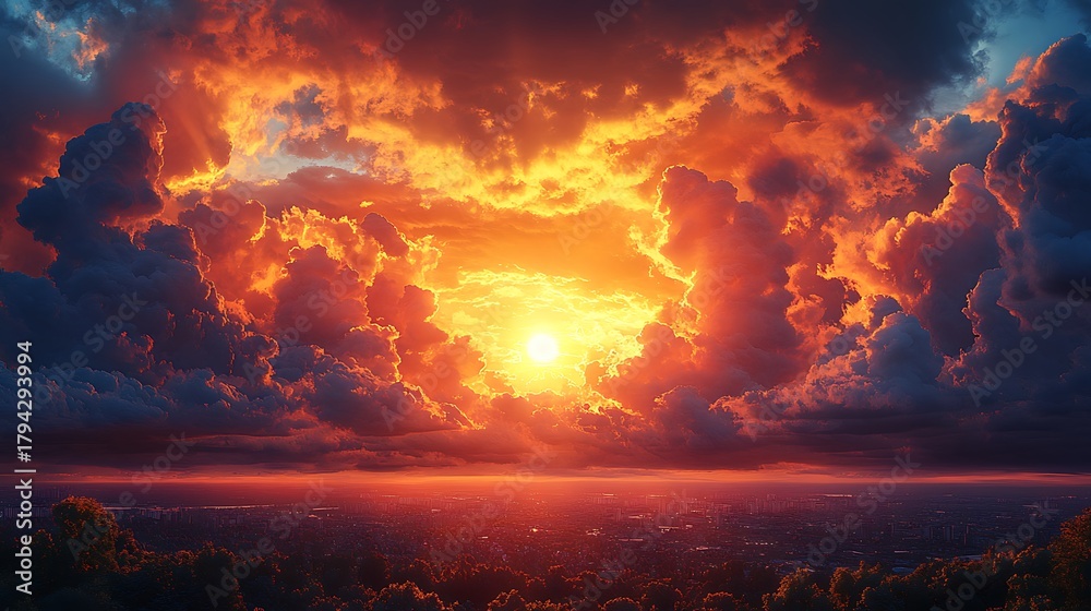 Obraz premium Dramatic sunset sky with clouds