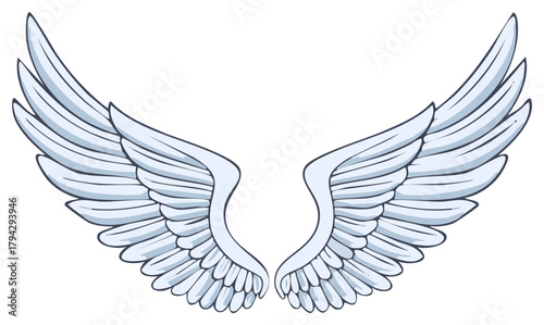 Stylized Angel Wings Spread Wide Design with White Feather Pattern