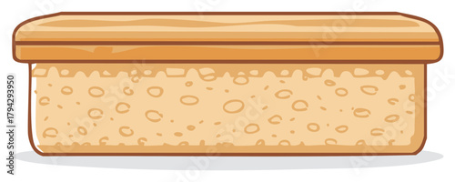 Rectangular kitchen cleaning sponge with a wooden top, flat cartoon vector illustration for hygiene