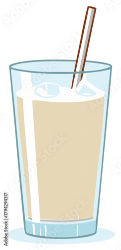 Iced Coffee Illustration in Clear Glass with Straw for Refreshment and Drinks