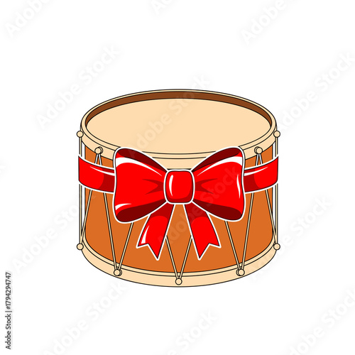 Drum decorated with red bow for Christmas celebration  