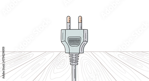 Plug adapter on wooden floor with white background  