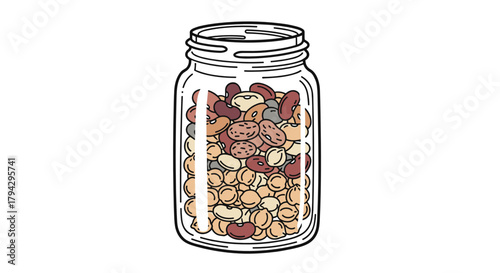 Glass jar filled with assorted dry beans and legumes  
