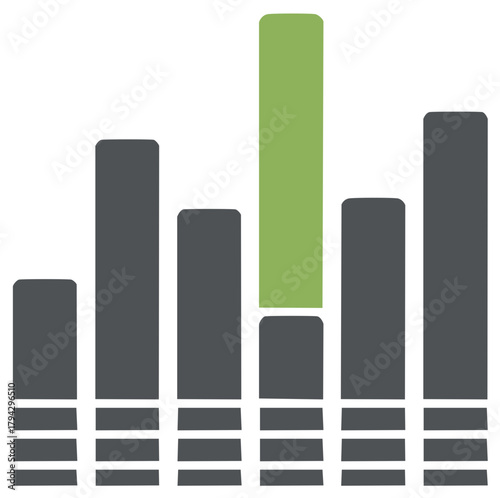 Rising Graphic Bar Chart Visual Element with Green Peak on White Background for Data Reports and Presentations