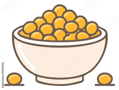 Bowl of fresh yellow peas icon illustration for healthy food design