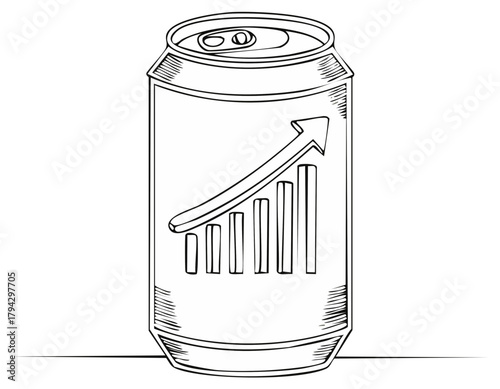Energy drink can with growth chart and arrow illustration