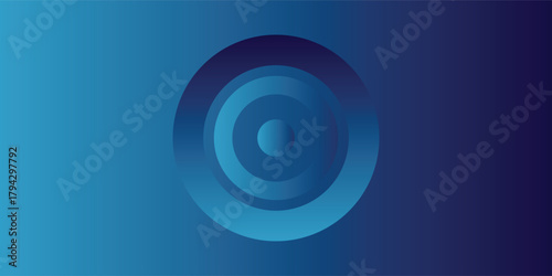 Abstract background with three-dimensional concentric blue circles on a dark gradient.