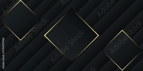 Modern abstract background with luxurious black and gold geometric diamond shapes on a dark textured surface.