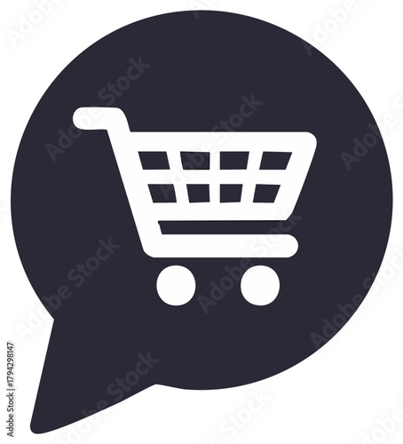 Shopping cart icon inside speech bubble for ecommerce web store app, online retail services