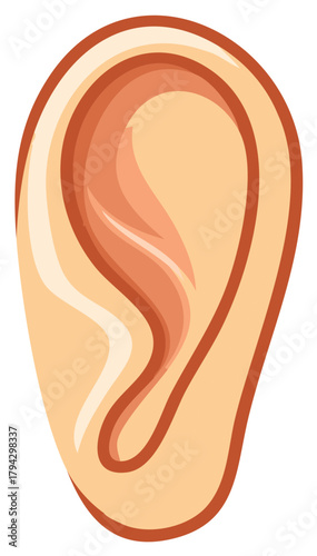 Stylized illustration of a human ear with a warm color palette and outline