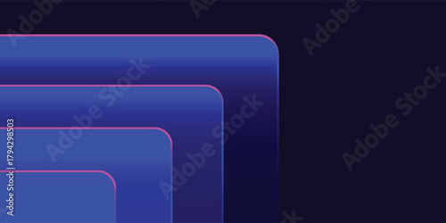 Abstract background with layered blue rounded rectangles and pink neon outlines creating a sense of depth.