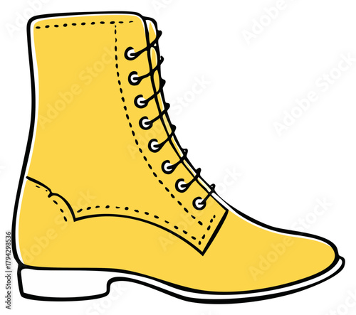 Stylized Yellow Lace Up Boot Icon Simple Fashion Illustration Footwear Isolated Graphic