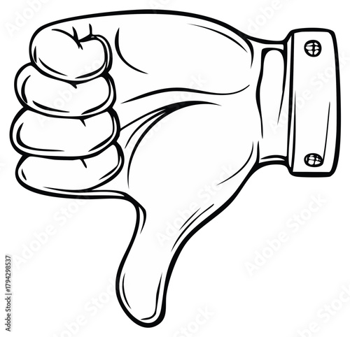 Stylized Human Hand Gesture of Thumbs Down in Black and White
