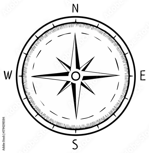 Outline Compass Rose Indicating Cardinal Directions Navigation Tool Orientation