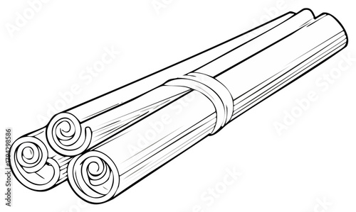Outline Drawing of Cinnamon Sticks Tied Together Bunch of Spices Seasoning