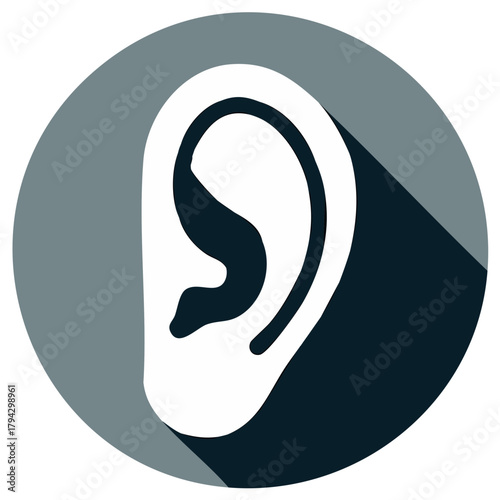 Stylized Ear Icon with Shadow in a Circle