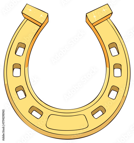 Golden Horseshoe Symbol of Luck and Fortune, Good Luck Charm Illustration