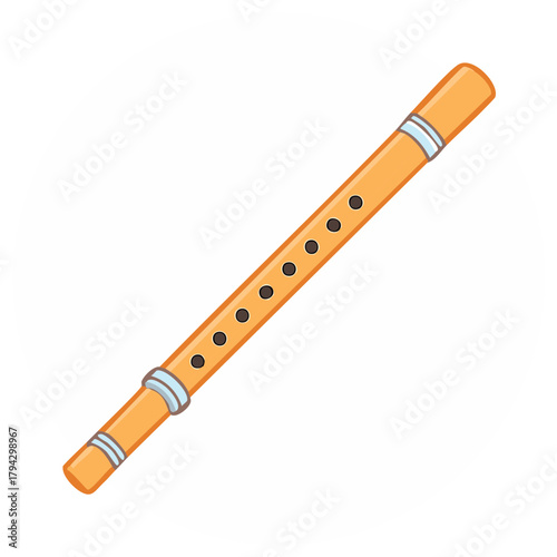 Simple cartoon recorder musical instrument with finger holes and decorative bands