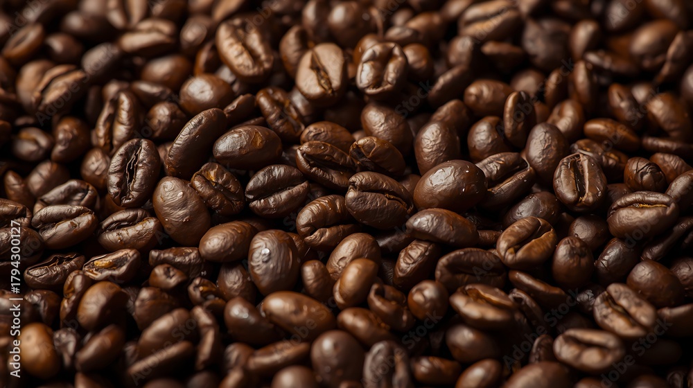 Obraz premium Coffee beans , Tight close-up of roasted coffee beans