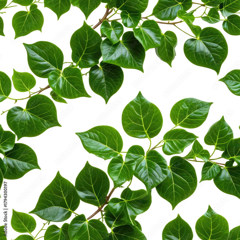 Fototapeta premium Shiny green leaves and stems against a black background