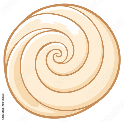Isolated beige swirl bun, sweet dessert bakery item, bakery spiral pastry