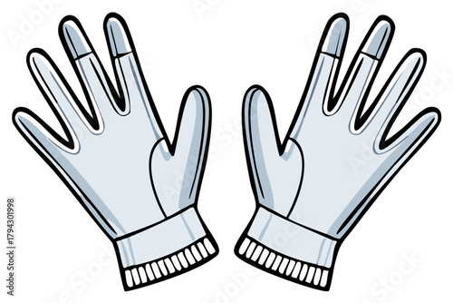 Cartoon illustration of a pair of light gray gloves