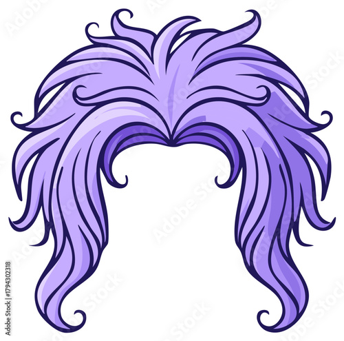 Lavender Wig with Curls: Illustration of Fashionable Hairpiece for Costume Party