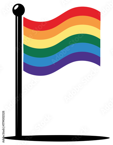 Rainbow flag waving proudly on a flagpole illustration