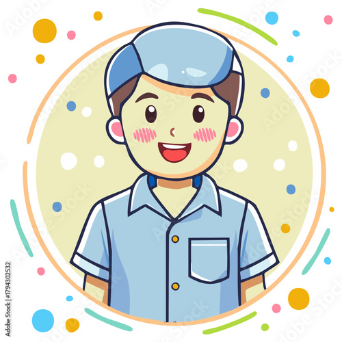 Friendly Cartoon Medical Professional Wearing Scrubs and Cap