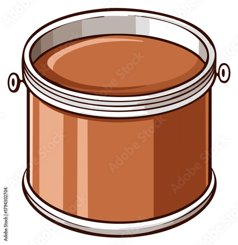 Cartoon Illustration of a Brown Container with Contents, Handle, Round Shape