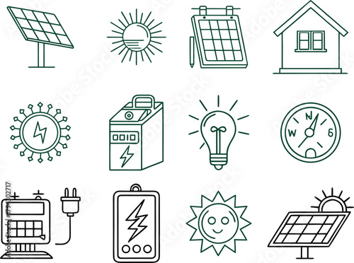 solar panel icon set