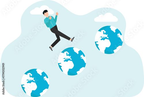 The world is not growing. businessman running on a shrinking world. vector
