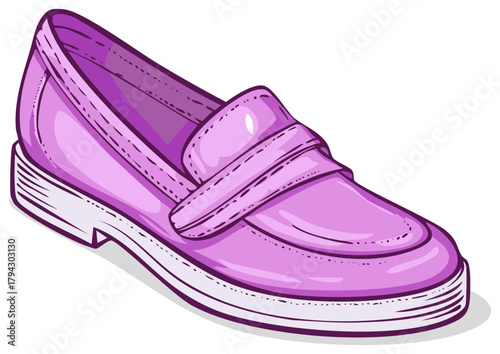 A stylish purple loafer shoe illustrated in a pop art cartoon style