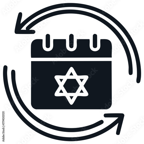 Calendar with Star of David symbol and arrows, concept of Jewish holidays