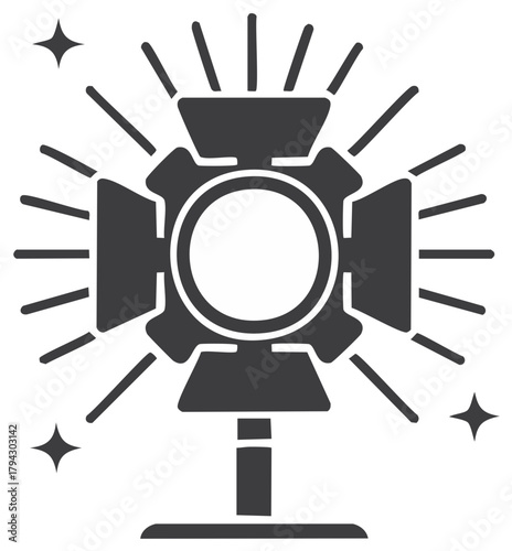 Stage lighting spotlight design with beams of light, illuminated for photography and theatre productions, graphic illustration.