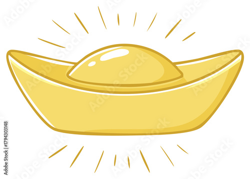 Cartoon golden ingot, Chinese symbol for money and prosperity, wealth concept