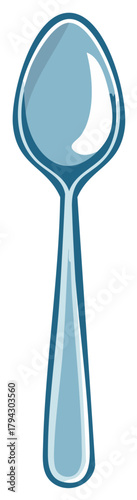 Stylized blue spoon with reflective surface and dark outline illustration