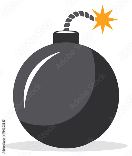 Cartoon Bomb Ready to Explode with Burning Fuse Illustration