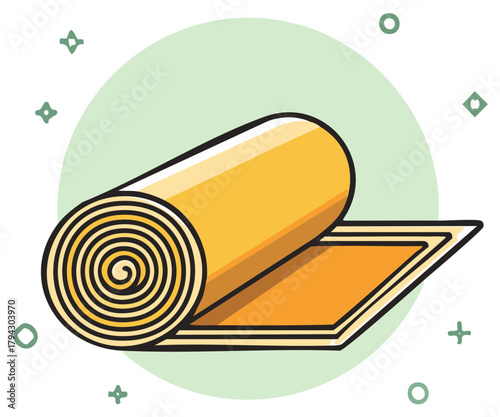 Rolled up orange mat illustration. Sport, fitness, pilates or yoga equipment, exercises and home training,  lifestyle and relaxation object.