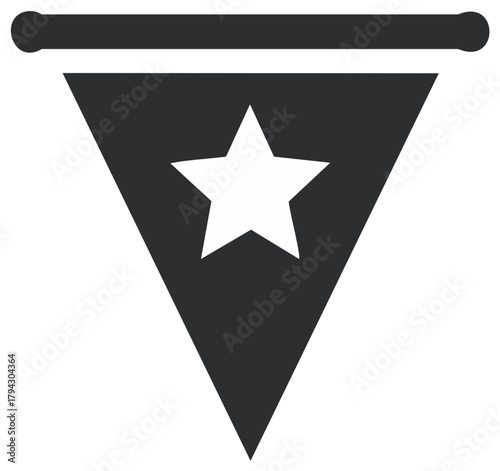 Vector illustration of a dark grey bunting flag with a white star
